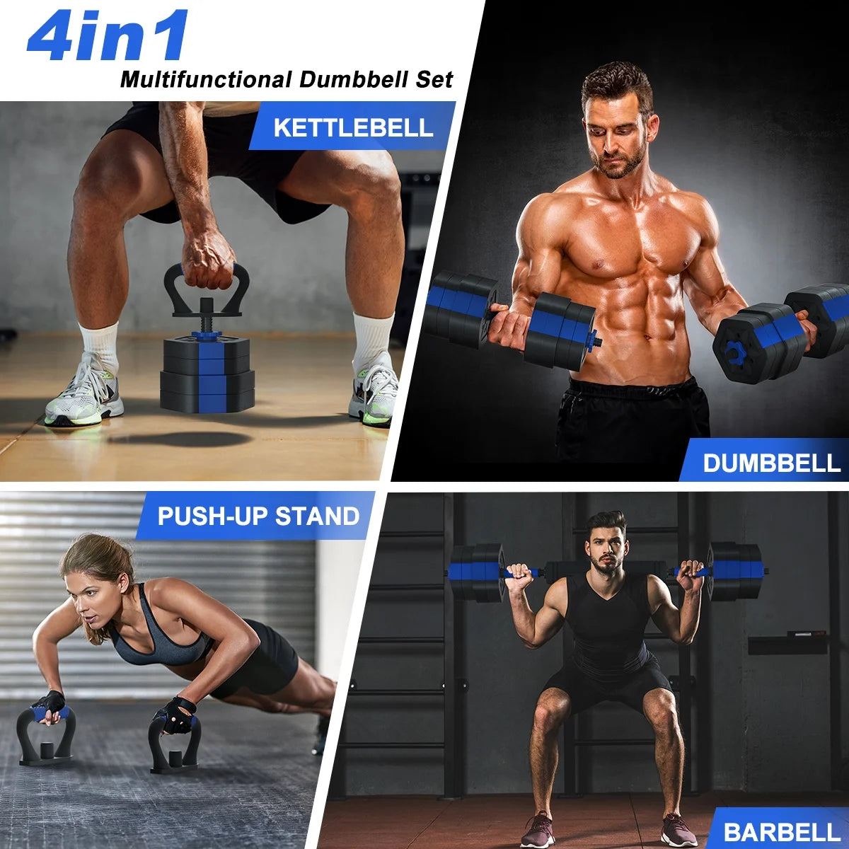 Adjustable Dumbbells Set, 25/35/45/55/65/75 Lbs Free Weight Set with Connector, 4 In1 Dumbbells Set Used as Barbell, Kettlebells, Push up Stand, Fitness Exercises for Home Gym Men/Women