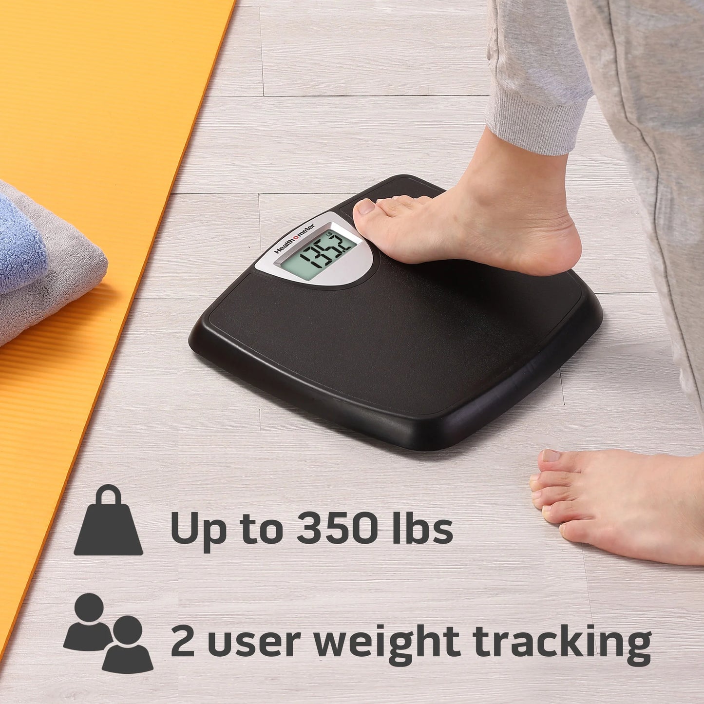 Weight Tracking LCD Bathroom Scale, Black, 350Lbs Capacity, AAA Battery Powered