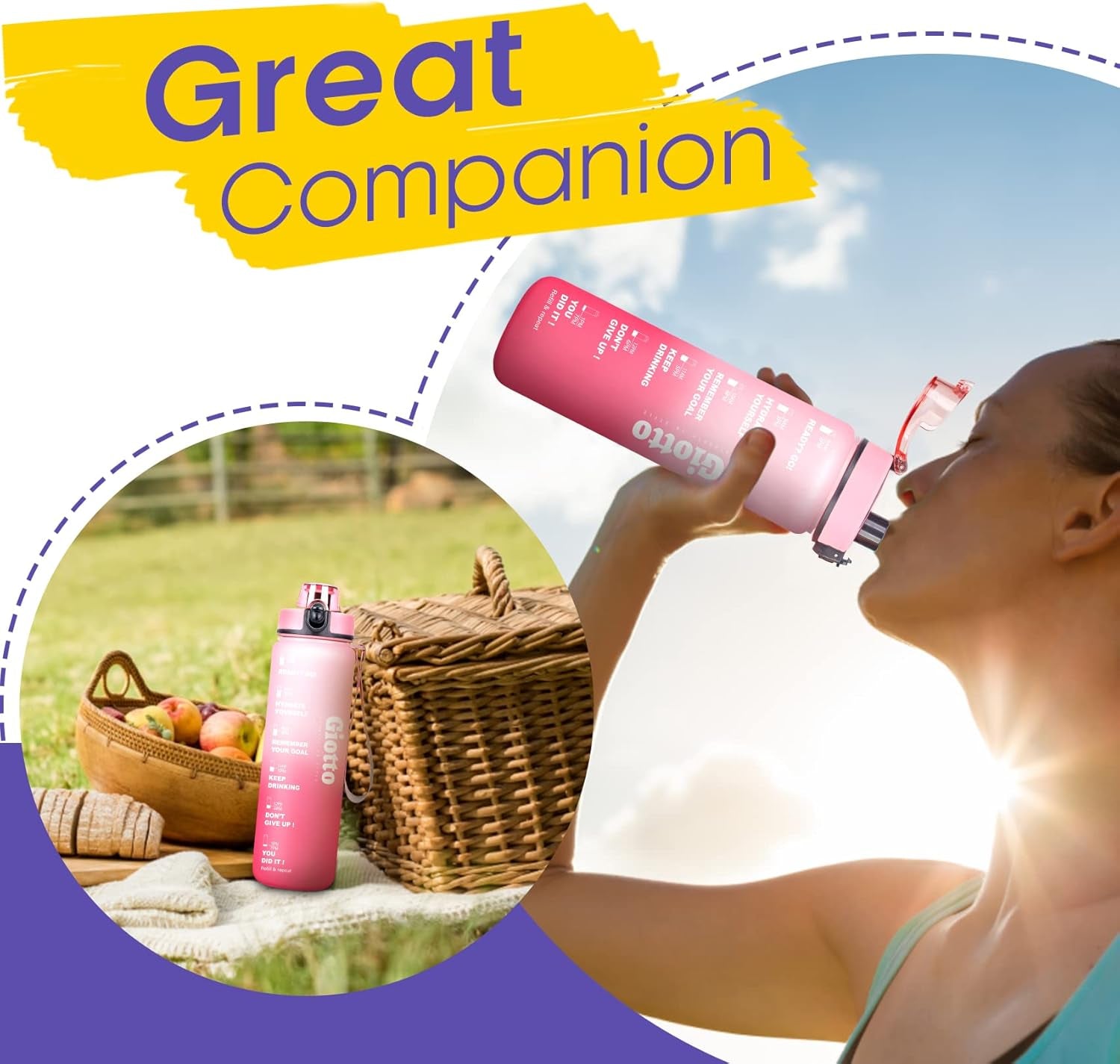 32Oz Motivational Water Bottle with Times & Removable Strainer to Drink, Resuable Leakproof BPA Free Sports Water Jug to Remind You Drink More Water-Pink/Red Gradient
