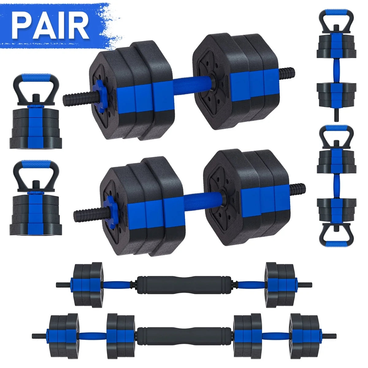 Adjustable Dumbbells Set, 25/35/45/55/65/75 Lbs Free Weight Set with Connector, 4 In1 Dumbbells Set Used as Barbell, Kettlebells, Push up Stand, Fitness Exercises for Home Gym Men/Women